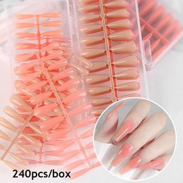 Valse nagels 240 stks nail art ijs transparante nep mode naakt roze kist kist tips lange vierkante extensie volledige omslag