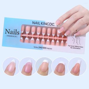 Kunstnagels 240pcs Xs Amandel Franse Stijl Fake Nail Tips Klassieke Witte Glimlach Lijn Doodskist Druk op Manicure Accessoires