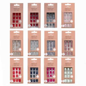 Faux Ongles 24pc Art Faux Ongles Conseils Appuyez sur le Cercueil avec des Dessins de Bâton de Colle Affichage Clair Ensemble Court Pleine Couverture Artificielle Carré 230425