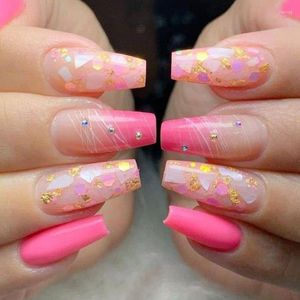 False nagels 24 -st/doos Lange ballerina shell glitter stip boor kan worden hergebruikt voor nep nagelspatch afgewerkt diy sieraden