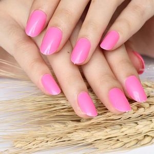 Uñas postizas 24 piezas Adorable moda caramelo ovalado decorativo falso largo sección redonda rosa oscuro P81X