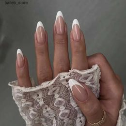 Valse nagels 24 -stam amandel Franse nep nagels met lijm eenvoudige ovale valse nagels druk op nagels draagbaar afgewerkt diy volledige hoes kunstmatige nagel y240419 y240419