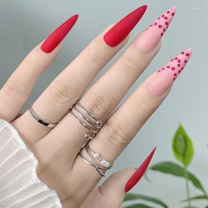 Valse nagels 24 -stam amandel mat polka stip bloem ontwerp afneembare volledige dekking pers op nagel acryl manicure kunst nep tips