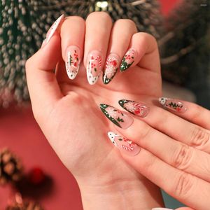 False Nails 24 -stcs Amandel met kerstsneeuwvlok Dots Design 2023 jaar lang ballet nep volledige dekpers op nagelstips