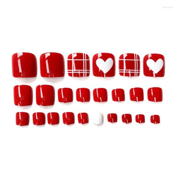 Faux Ongles 24 Pcs Artificielle Acrylique Orteil Conseils Vin Rouge Pied Faux Manucure Art Décoration Ongles Beauté Outil 27RC