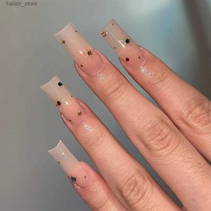 Valse nagels 24 -stcs kunstmatige naakt valse nagels met strass long ballet nep nagels boor diamantontwerpen volledige dekking druk op nep nagels y24041997mx