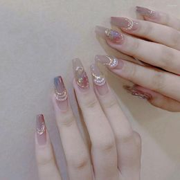 Valse nagels 24 stks barok met ontwerpen acryl charm parel druk op nep bruid middellange 3D versierde volledige nagel tips