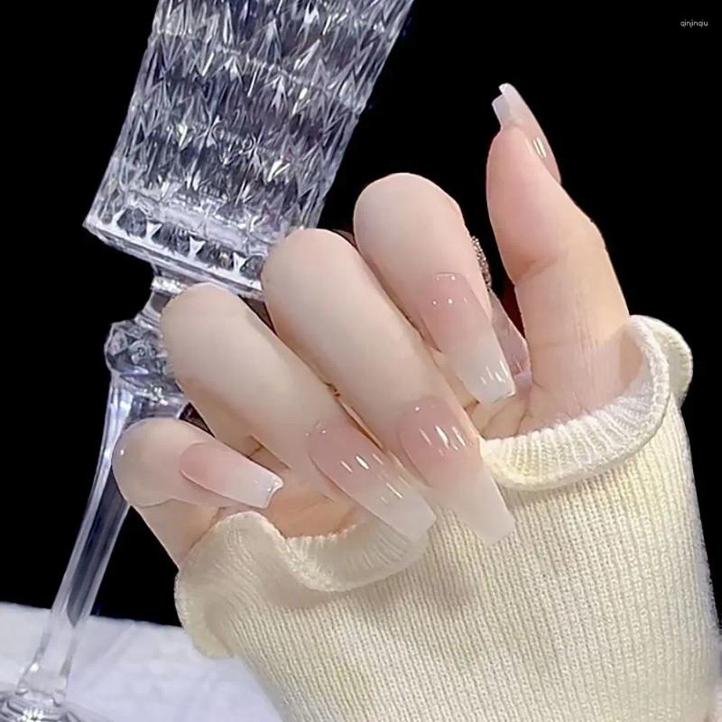 False Nails 24pcs/box Acrylic Long Ballet Press On Full Cover With Jelly Stickers Tender Pink Fake Nail Tips Women