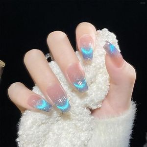 Kunstnagels 24 stks/doos Cat Eye Potherapie Nail Patch Wearable Nep Lange Bruiloft Ijsvorming Doorschijnend Tender