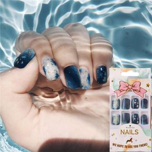 Valse nagels 24 -stcs/doos afneembare kunstmatige manicure tool volledige dekking nep draagbare nagelstips oceaan ronde kop