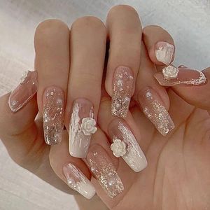 Kunstnagels 24 stks/doos afneembare manicure tool kunstmatige glitter bloem ster doodskist nep draagbare nageltips