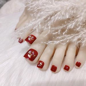 Faux ongles 24 pièces/boîte faux ongles scintillants presse sur coquillages rouges acrylique ongles conseils étincelant portable Style français Art