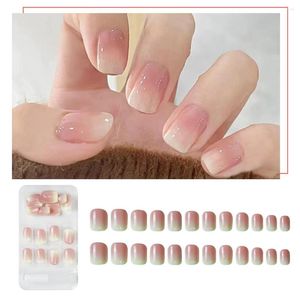 Valse nagels 24-stcs/doos neppers op korte herbruikbare set gradiënt roze kunstmatige stick-on tips kunstdecoraties accessoires