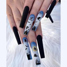 Valse nagels 24 -stcs/doos nepset druk op faux ongles Halloween -stijl Spider Birds Jungle Castle Designs Diy Manicure Acryl Nail