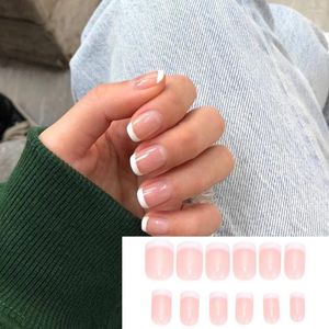 Kunstnagels 24 stks/doos Mode Afneembare Korte Jelly Naakt Roze Franse Witte Rand Wearable Fake Volledige Cover Nail Tips