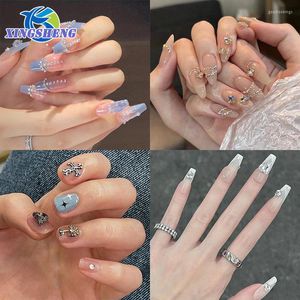 Valse nagels 24 -stcs/doos Jelly Druk op nepset korte acrylkist herbruikbaar roze met ontwerp Franse nagelsticktips