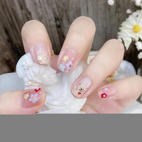 Faux ongles 24 pièces/boîte belle fleur mignonne Style féerique faux couverture complète ongles longs avec colle Presson emballage portable