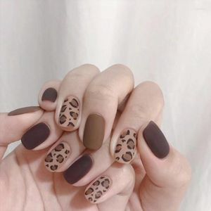 Kunstnagels 24 stks/doos Matte Frosted Leopard Print Nail Patch Wearable Fake Short Full Cover Set Manicure voor meisjes