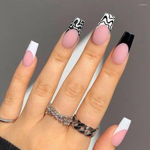 Valse nagels 24 -stcs/doos drukken op afneembare manicure tool Full Cover Coffin nagelstips draagbare geometrie nep