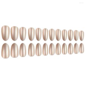 Kunstnagels 24 stks/doos Pure kleur parelmoer glans nagel mode volledige dekking middellange tips Franse stijl nep meisje