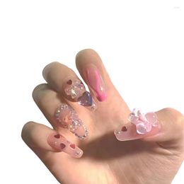 Uñas postizas 24 unids/caja Rhinestone bailarina falsa con pegamento ataúd prensa en uñas cubierta completa puntas herramienta de manicura