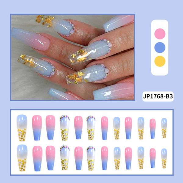 Faux ongles 24 pièces/boîte strass cercueil portable détachable ballerine faux couverture complète presse sur ongles conseils avec Design