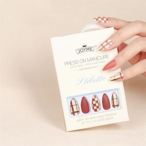 Uñas postizas 24 unids/caja verano extremo puntiagudo bailarina portátil ataúd extraíble con pegamento decoración de manicura falsa