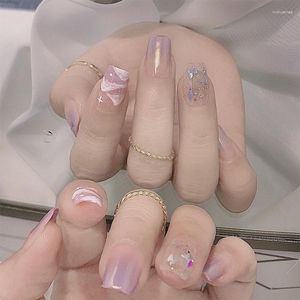 Uñas postizas 24 unids / caja Verano Mujeres Polvo de plata Desmontable Falso Exquisito Bailarina Ataúd Clavo con gel