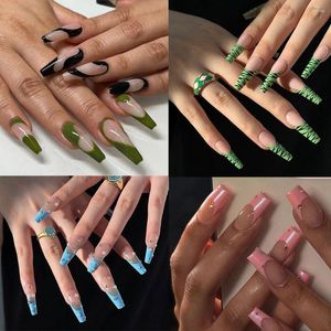 Valse nagels 24 -stcs/doos golvende strass ballerina manicure gereedschap afneembare kunstmatige nep draagbare kist nagel tips