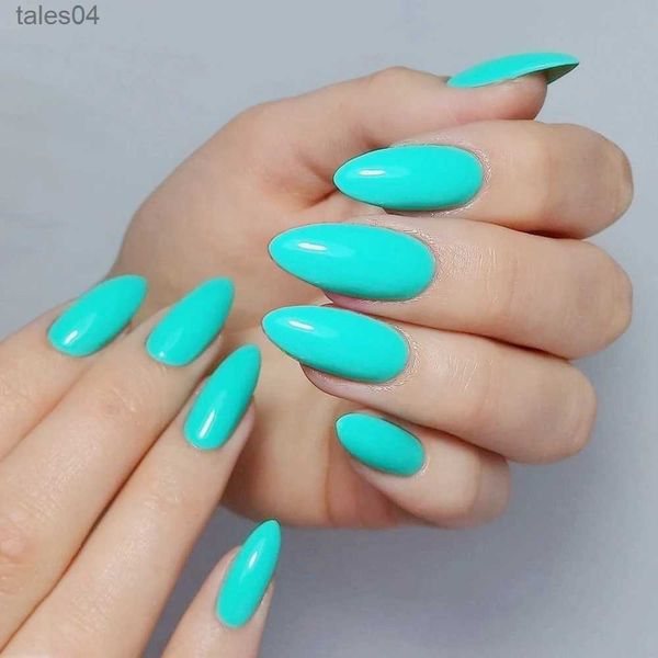 Uñas postizas 24 Uds. Uñas postizas de estilete cortas de color azul brillante para diseño, presione sobre uñas postizas artificiales, herramientas de manicura con punta de dedo DIY para mujer YQ231115