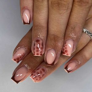 Faux ongles 24pcs marron français faux nail patch de crocodile motif artificiel