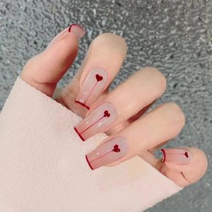 Kunstnagels 24 stuks charmante roze vlam lange ballerina draagbare neppers op Smaill hart volledige dekking afneembare afgewerkte vingernagels