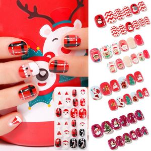 Valse nagels 24 stks kerstkinderen nep achtergeblazen pers op cartoon kinderen verwijderbare manicure accessoires