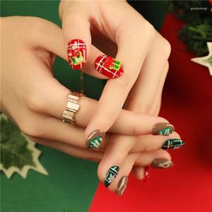 Faux ongles 24pcs Noël avec arbre vert rouge design ballet français faux presse sur les bouts de doigts portables ronds courts