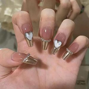 Faux ongles 24 pièces cercueil presse sur avec lien chaîne conception faux français ruban mode manucure ongles Patch complet fini pour fille