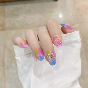 Valse nagels 24 -stks kleurrijke parel patch met diamant lijm type verwijderbare mode manicure geschenken voor tn prud22