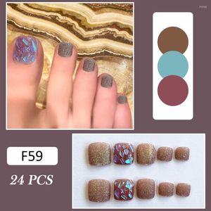 Valse nagels 24 -stks kleurrijke glanzende teen nagel sprankelende nep voor vrouwen en meisje glanzende modieuze French Style EF