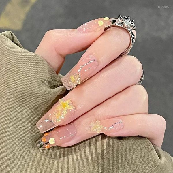 Uñas postizas, 24 Uds., bonito diseño de gato, palo corto brillante con acabado de dibujos animados, puntas acrílicas, Kit de uñas reutilizable de almendra con pegamento