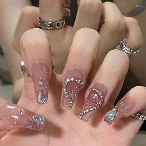 Faux ongles 24 pièces presse mignonne sur ensemble motif conception ongles français couverture complète faux longs conseils de cercueil réutilisables art