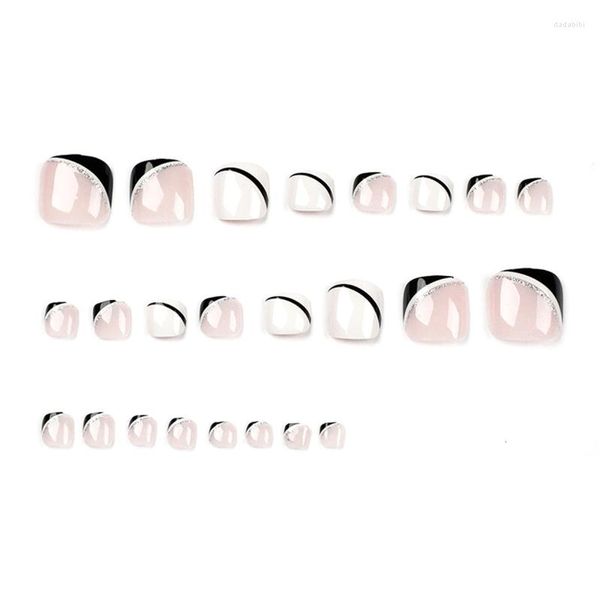 Faux Ongles 24Pcs Designs Toe Brillant Court Carré Faux Ongles Couverture Complète Sur Pour Femmes Filles