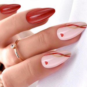 Faux Nails 24pcs Fake Nials Nials Rouge Rouge Presse sur le citron long Amond Français