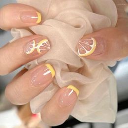 Valse nagels 24 -stks afneembare manicure druk op nep nials Franse korte vierkant gele citroen