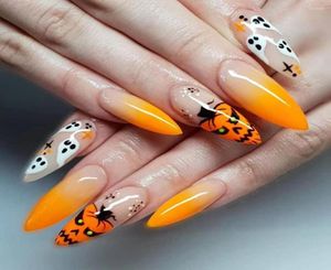 Faux Nails 24pcs Détachable de la longueur de longueur intermédiaire Style Halloween Fake Couvercle Full Tip de bricolage Appuyez sur ON avec GLUE7700968