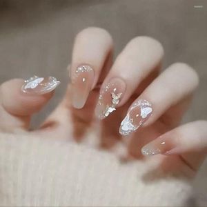 Faux ongles 24 pièces ongles détachables longues ballerine français cristal papillon couverture complète bricolage faux Nials