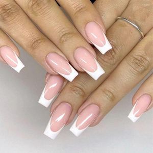 Faux Ongles 24pcs Détachable Wavy DIY Appuyez Sur Faux Ballerine Français Bord Blanc Court