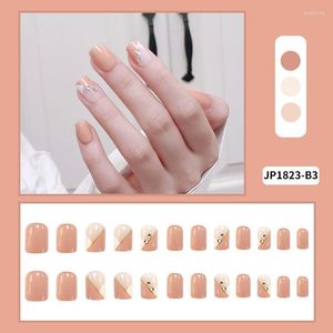 Uñas postizas 24 Uds parche con incrustaciones de diamantes tipo pegamento párrafo corto manicura de moda extraíble TN Prud22