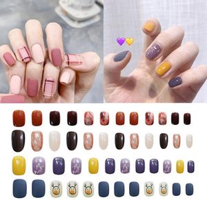 False Nails 24PCS Fake Art Nail Tips Press On Designs Set Full Cover Artificial With Glue Short Packaging For Manicure