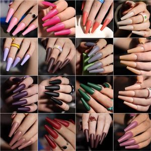 Kunstnagels 24 Stuks Fake Franse Medium Lengte Ballerina Doodskist Druk Op 29 Effen Kleuren Volledige Cover Nail Art Supplies professionals