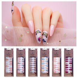 Valse nagels 24-stcs nep multi-patronen medium lange stiletto amandel press op nagel tips kunstmatige vinger voor vrouwen en meisjes prud22