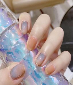 Uñas postizas 24 piezas Arte de uñas falso Cristal Artificial Presione con pegamento de gelatina Cubierta completa Elegante Herramienta de manicura corta con acabado diario 8543032